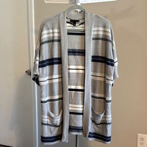 Lane Bryant Gray and White Striped Cardigan Sweater